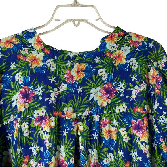 Bedford Fair NWOT Sz L 3/4 Sleeve Blue Floral Button Front Top 100% Cotton (2563 - Picture 7 of 9